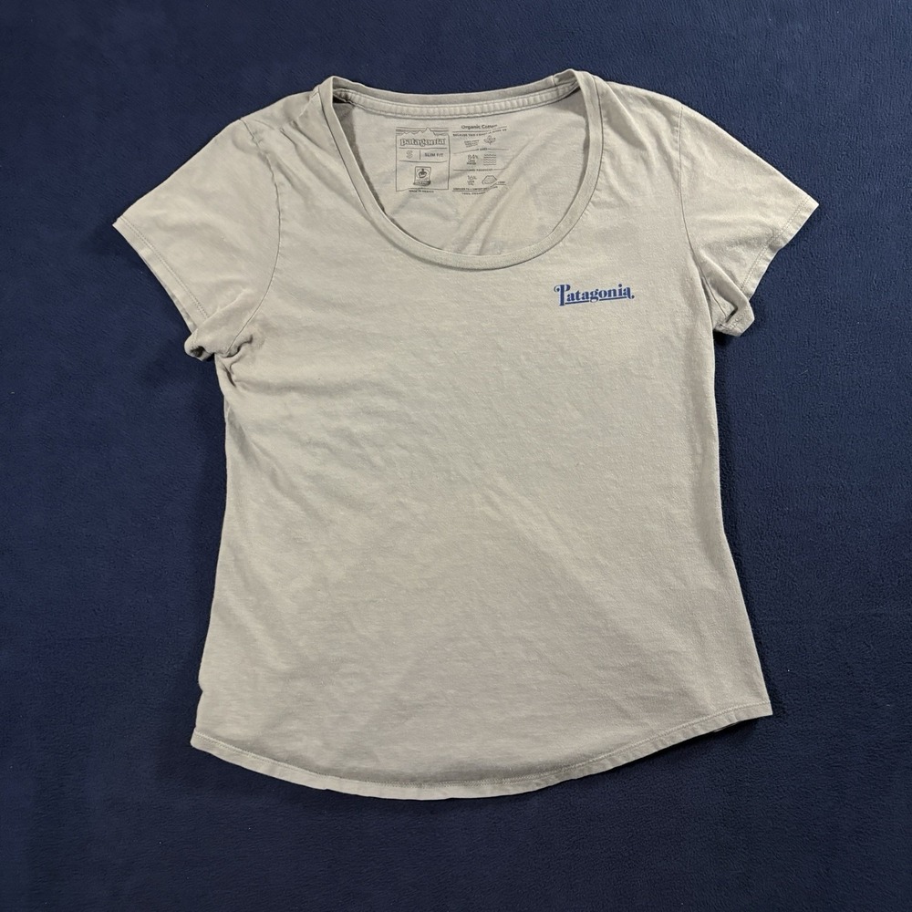 Patagonia Womens Small Sunset Sets Organic Cotton Scoop Neck T-Shirt Grey Wave - Picture 2 of 6